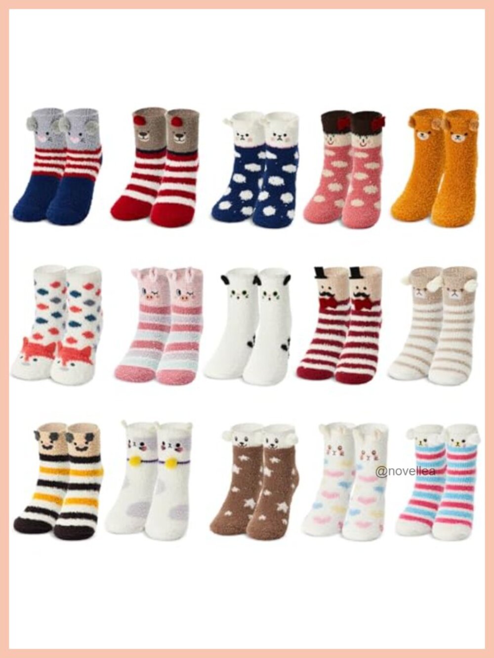15 Pairs Women Fuzzy Slipper Socks Animal Fluffy Cozy Polyester Warm